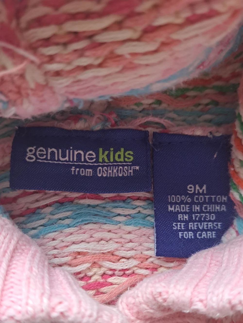 Genuine Kids OshKosh Fair Isle Hooded Chunky Knit Cotton Cardigan Sweater 9M